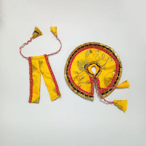 મોરપીંછ ડિઝાઇન પીળો લડ્ડુ ગોપાલ પોશાક ( સાઇઝ નં- 3 )