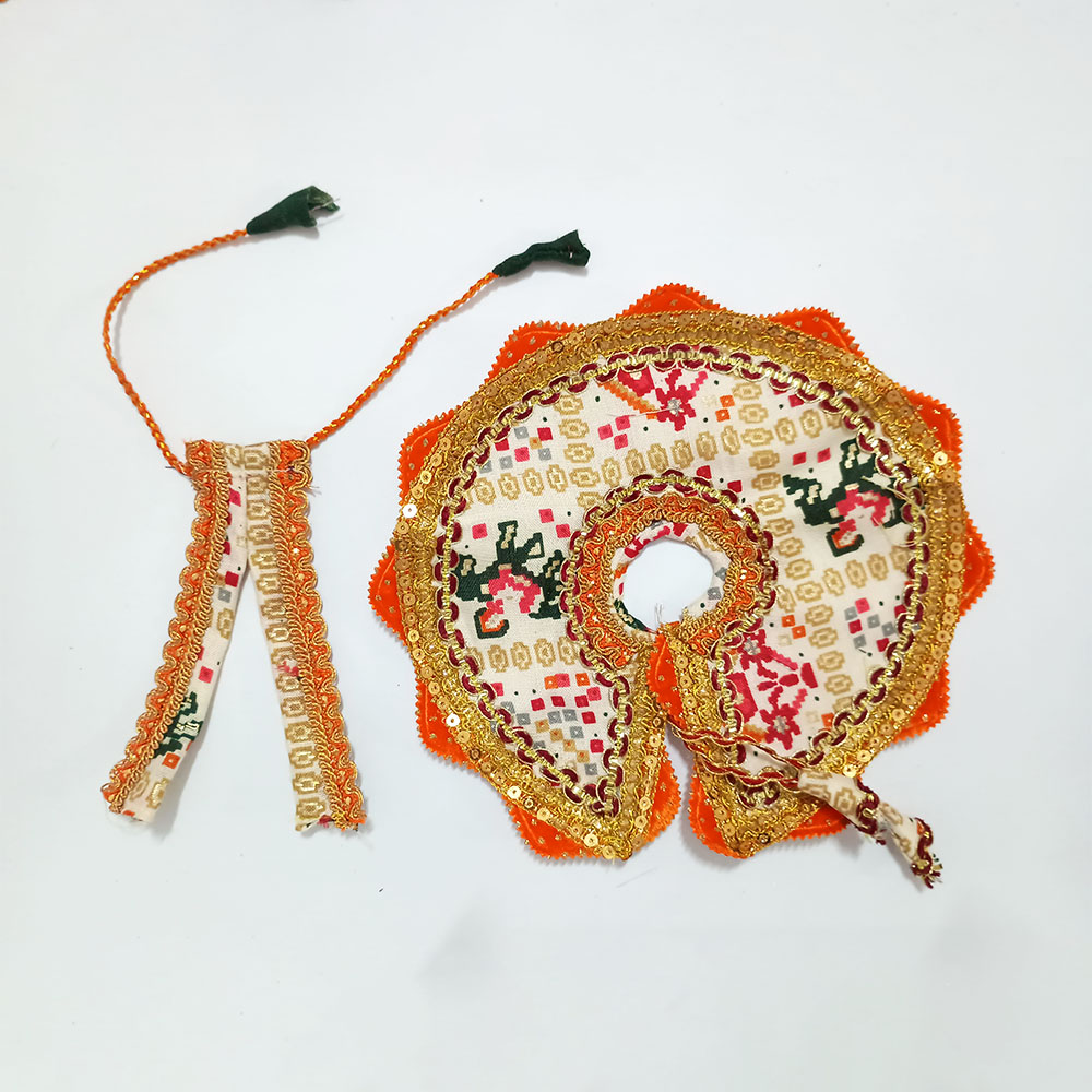 પાટોળા નારંગી ઝરી વર્ક લડ્ડુ ગોપાલ પોશાક ( સાઇઝ નં- 4 )